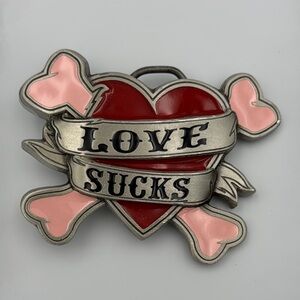 Lucky 13 Love Sucks Heart Skull‎ Crossbones Belt Buckle Y2K Goth Punk